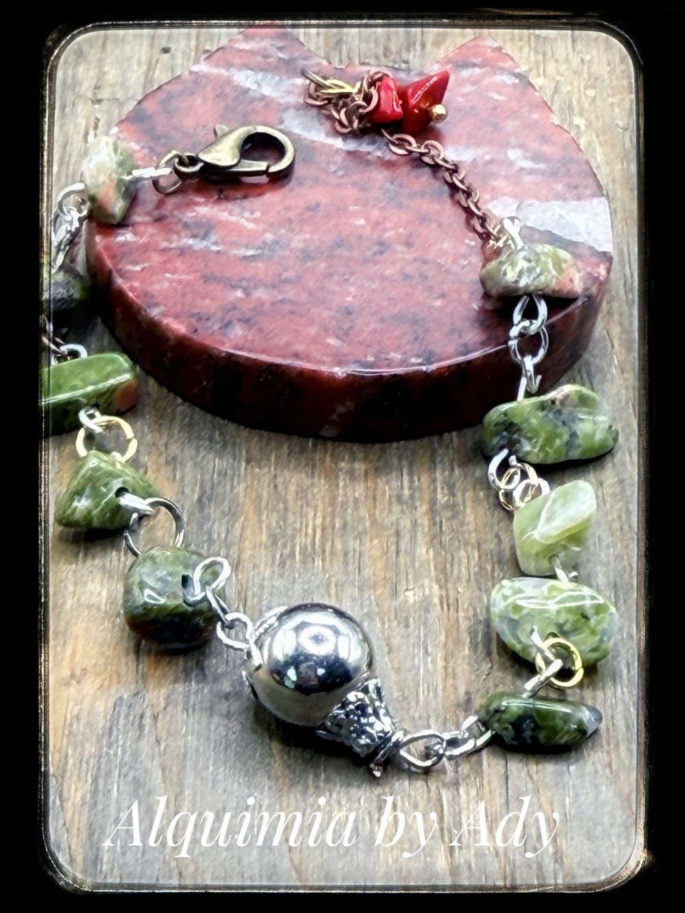 Fall essentials Green Gemstone Chain Bracelet + Unakite
